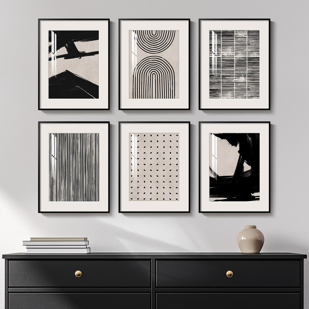 Framed Black and White Abstract Wall Art, 6 Pieces Modern Prints Paintings Artwork for Walls, Minimalist Abstract Pictures for Living Room Bedroom Dining Room Office Bathroom Wall Decor 11x14 Inch