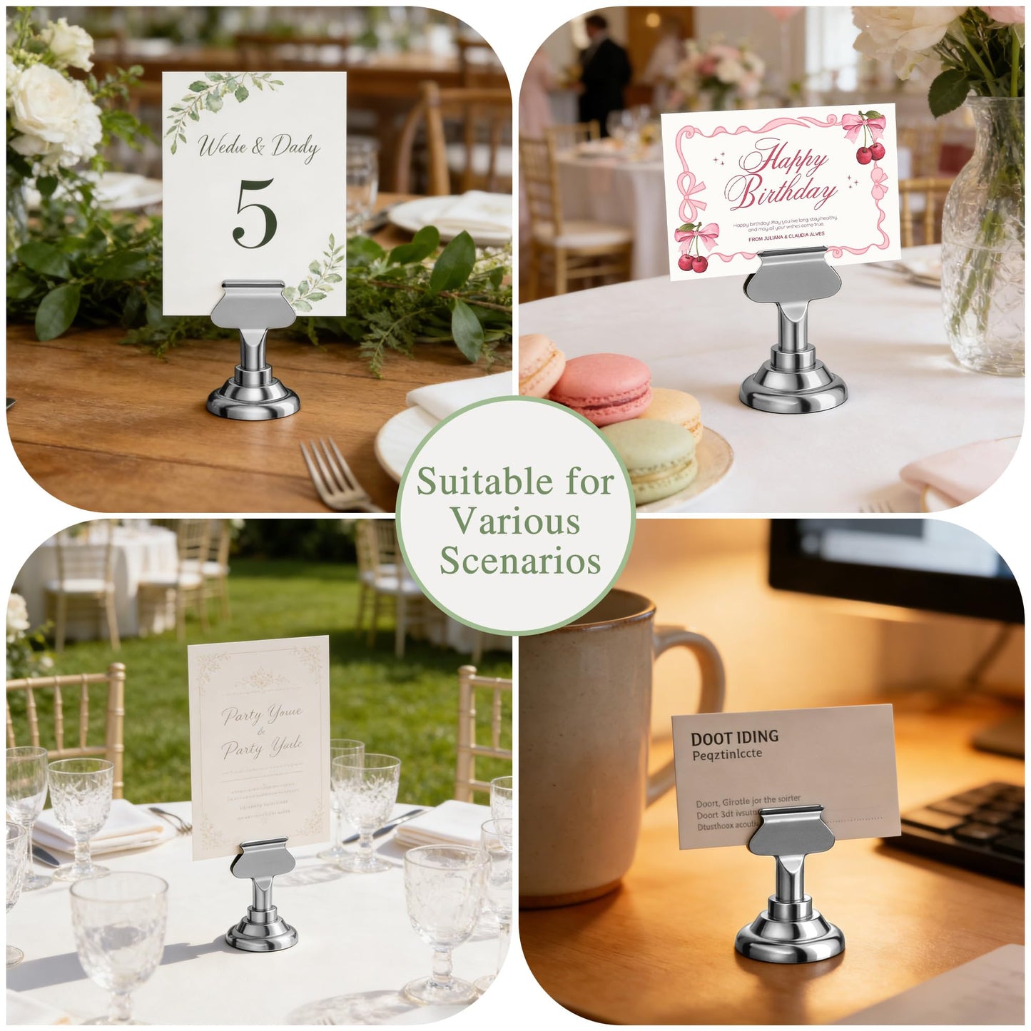 Urban Deco 16PK Table Number Holders Place Card Holders 1.7 Inch Table Card Holders Steel Card Holders for Photos, Food Signs, Memo Notes, Weddings, Restaurants, Birthdays(Silver)