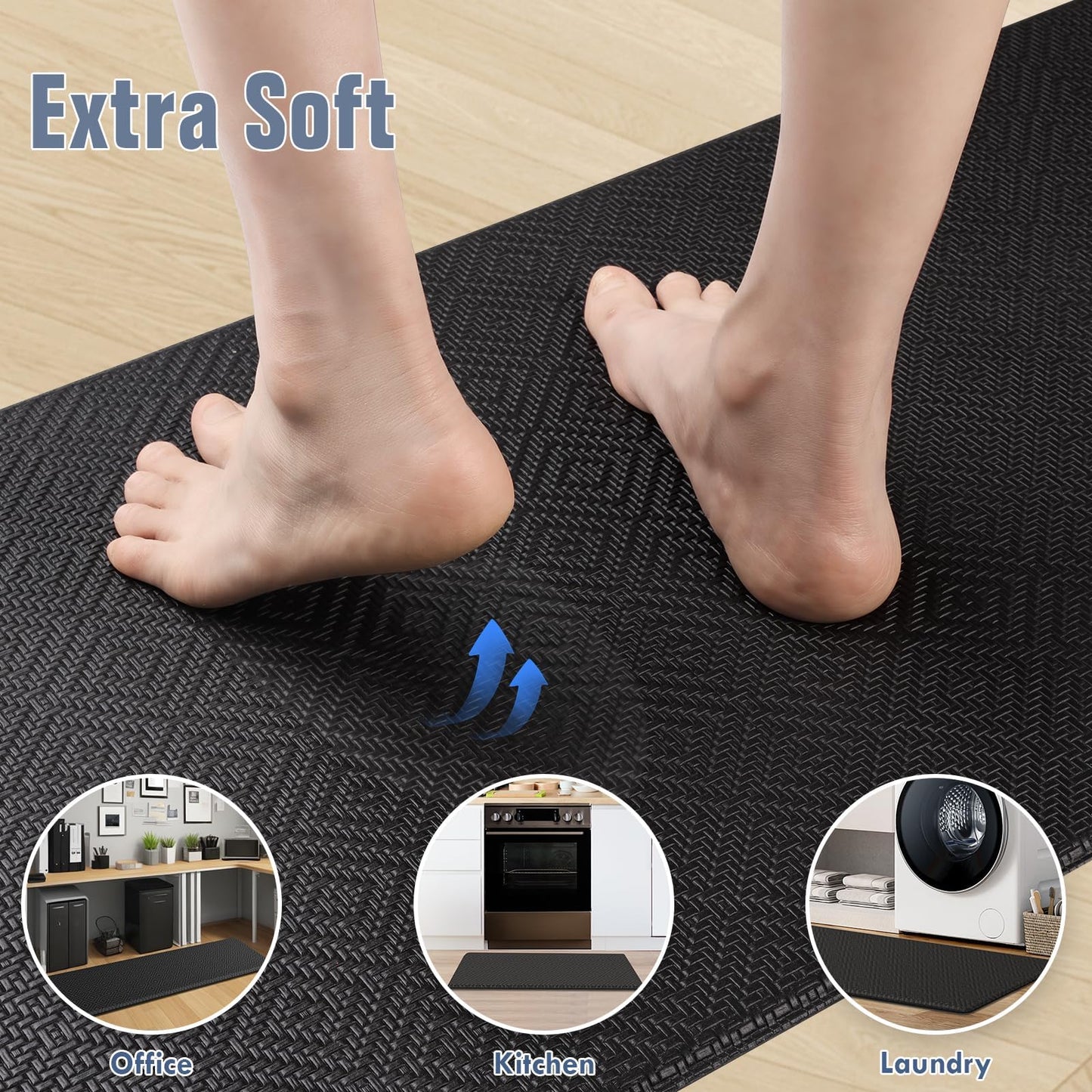 Mattitude Kitchen Mat 2PCS Kitchen Rugs Cushioned Anti-Fatigue Rug Waterproof Standing Desk Mat Kitchen Mats for Floor Kitchen Rug Set for Kitchen, Sink, Office 17.3"×30"+17.3"×59" Black