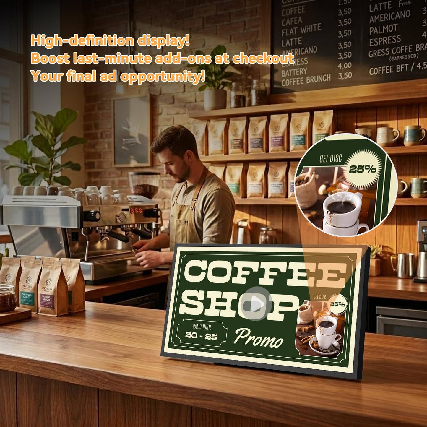 Canlarriz Digital Menu Board 18.5 Inch 700 Nits Ultra-Bright Android Display with Free Web Editor, Desktop Digital Signage for Stores, Restaurants & Commercial Use