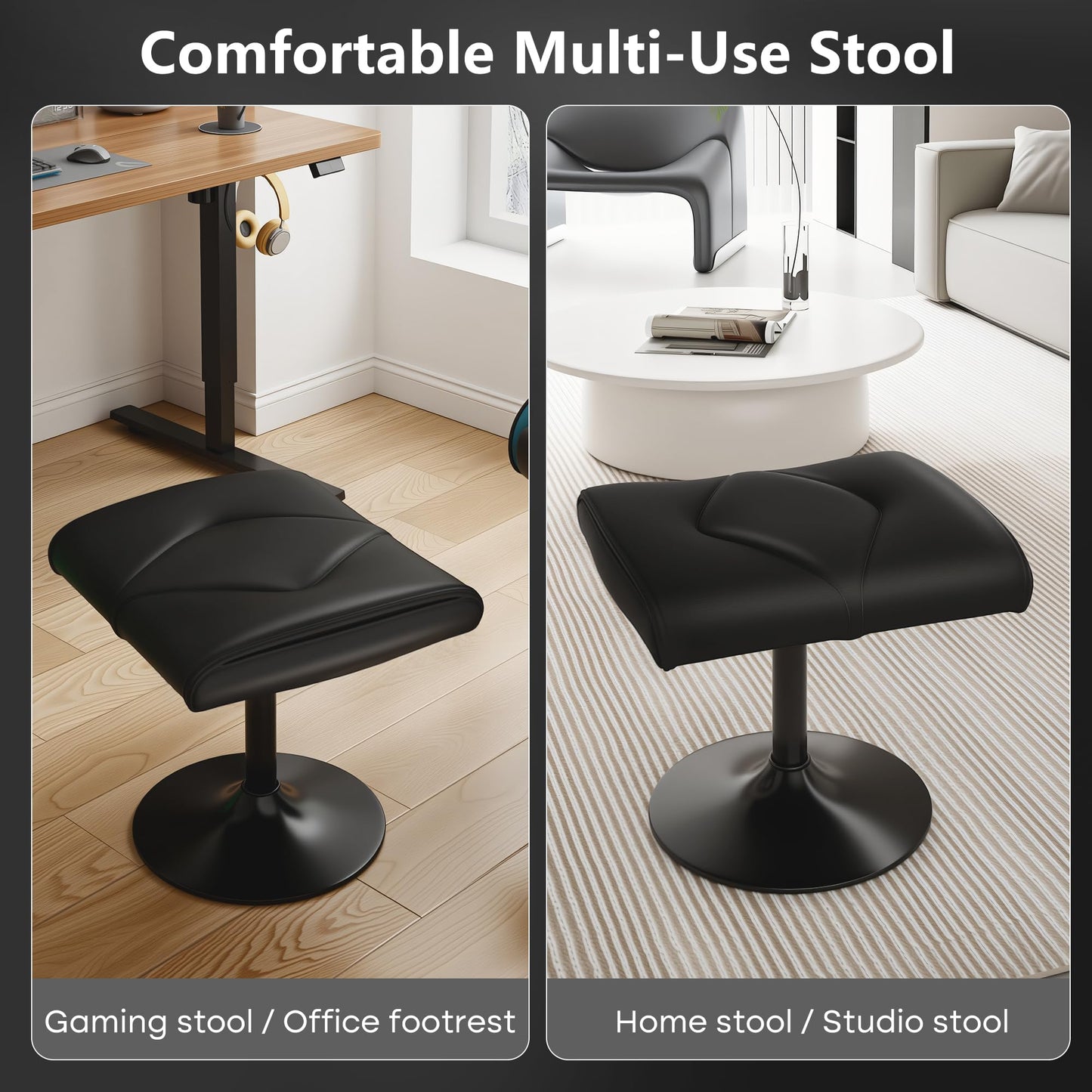 VECELO Foot Rest Under Desk Ottoman, PU Height Adjustable Footrest with Comfort Padding, Leg Rest for Desk for Relieving Leg Pain, Stiffness, and etc, Black