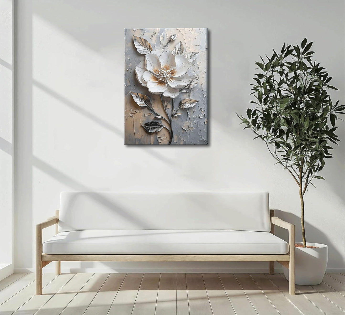 Elegant White Flower Canvas Wall Art Modern Abstract Floral Wall Decor Picture Blooming Flower Poster Print for Office Living Room Bedroom Bathroom Home Decoration 12x16in