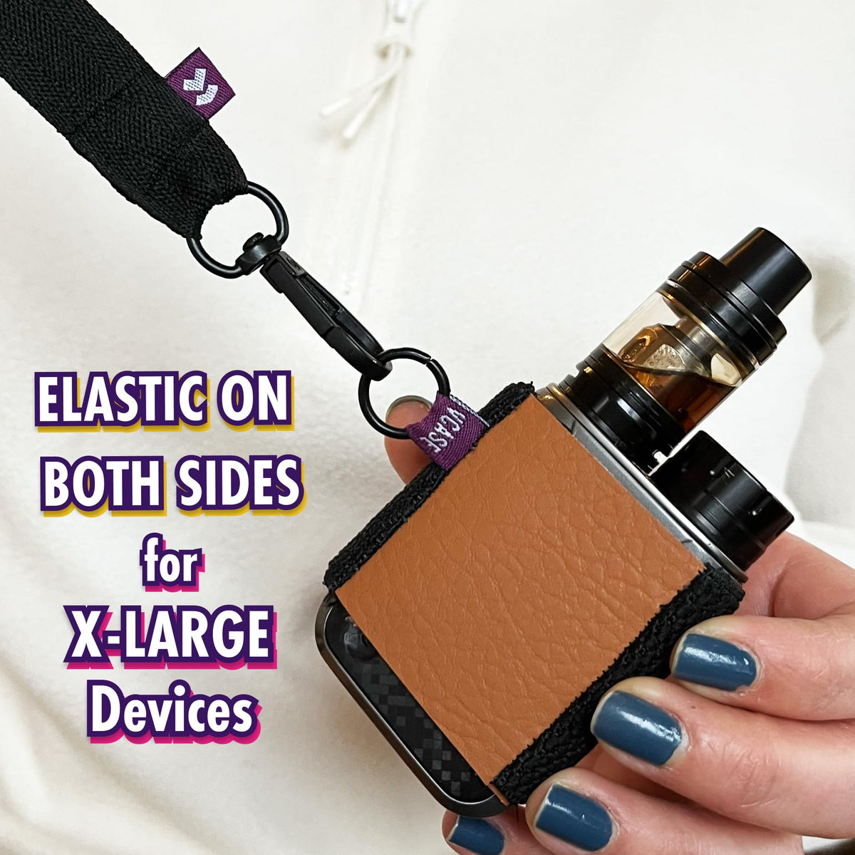 VCASE Leather Vape Holder, Comfortable Design for E Cigarette, High-Strength Elastic (Brown Holder/Black Lanyard XL)