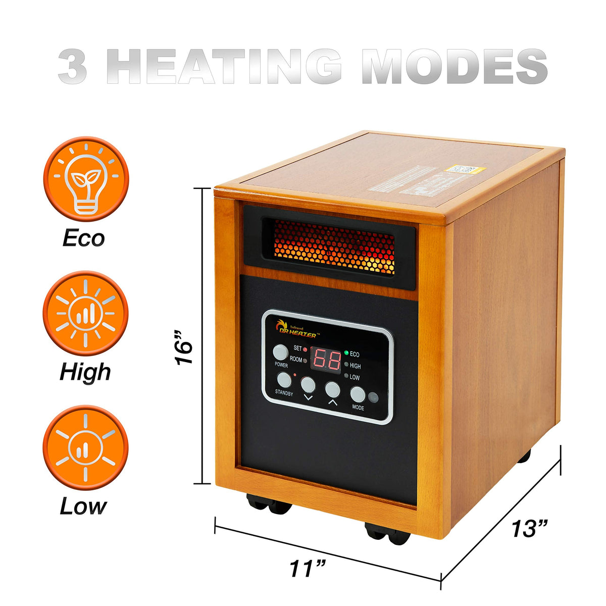 Dr Infrared Heater DR-968 Portable Space Heater, 1500-Watt, Cherry