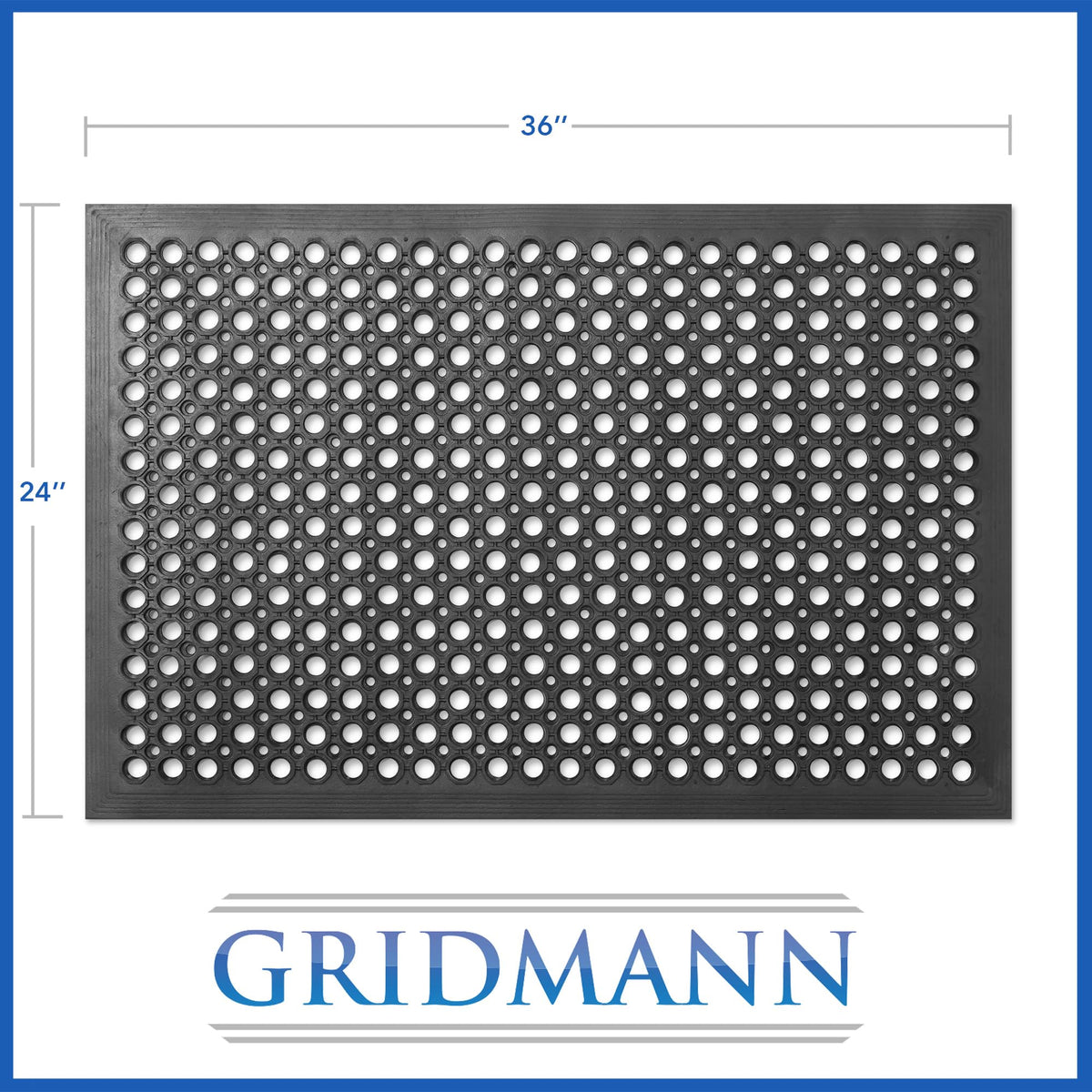 GRIDMANN Rubber Floor Mat, 24" x 36" Anti-Fatigue Drainage Mat, Non-Slip and Grease Resistant for Restaurants, Commercial Kitchens, Bar Floors, Black