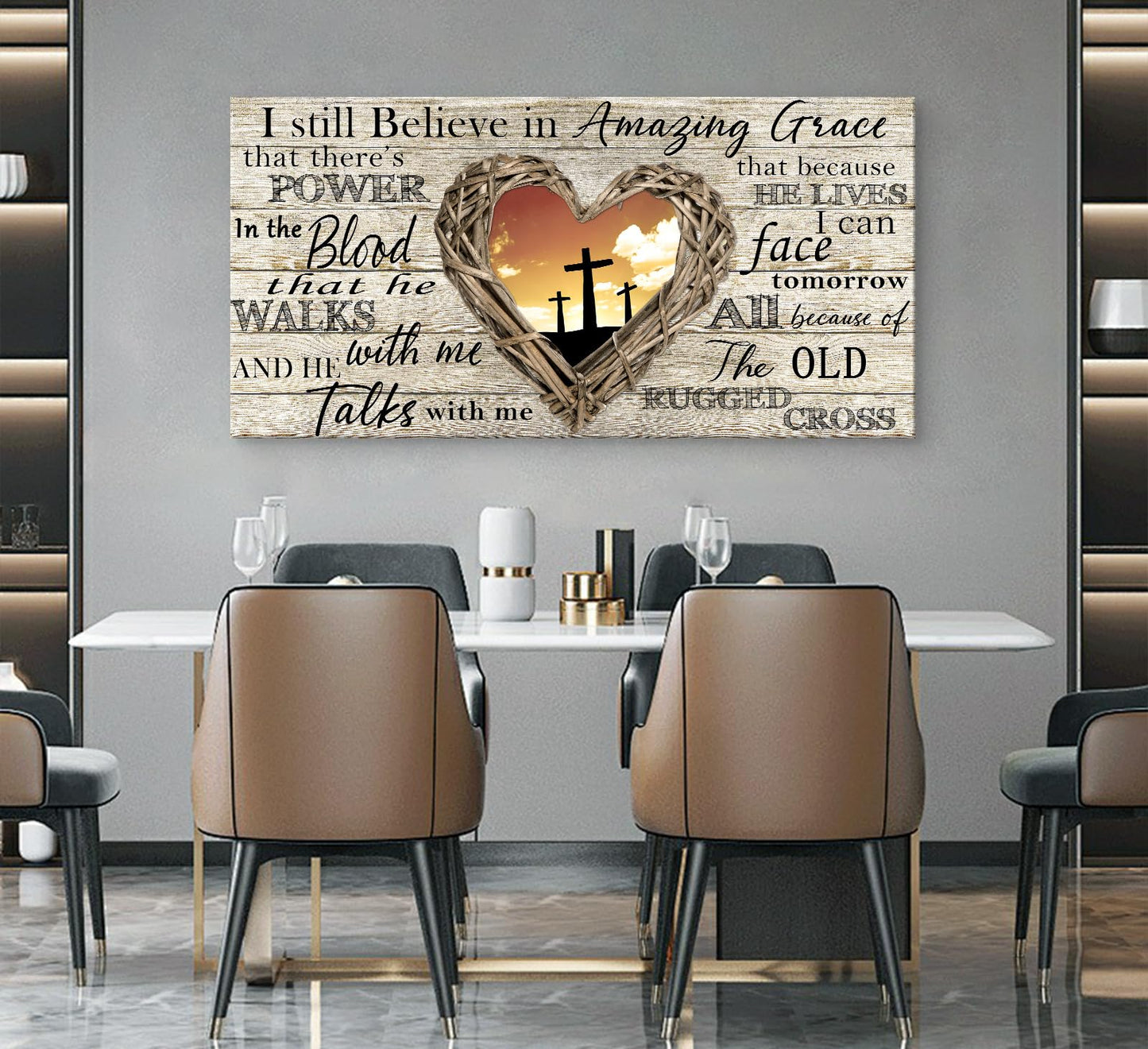 Cao Gen Decor Art A63550 Amazing Grace Wall Art Decor Canvas Print Picture Christian 1 Panel Religious Cross Painting Artwork for Living Room Bedroom Office Home Wall Decor Framed Ready to Hang