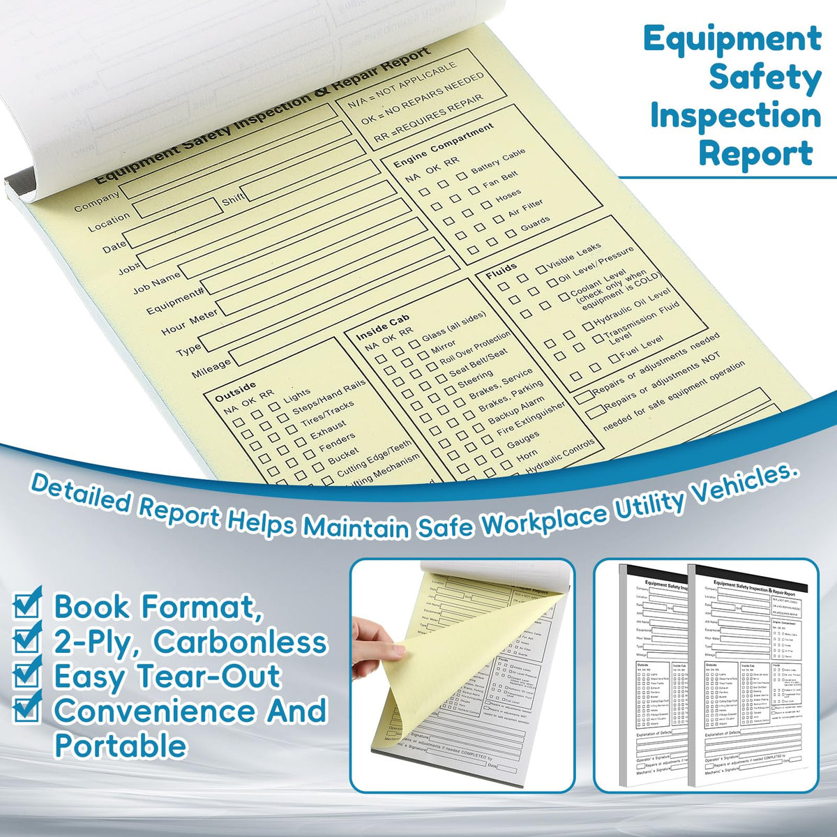 Humyoun 10 Pack 5.5" x 8.5" Equipment Safety Inspection Report Detailed Driver's Vehicle Inspection Report Book Daily Pre Trip 2-ply, Carbonless, 31 Sets of Forms Per Book