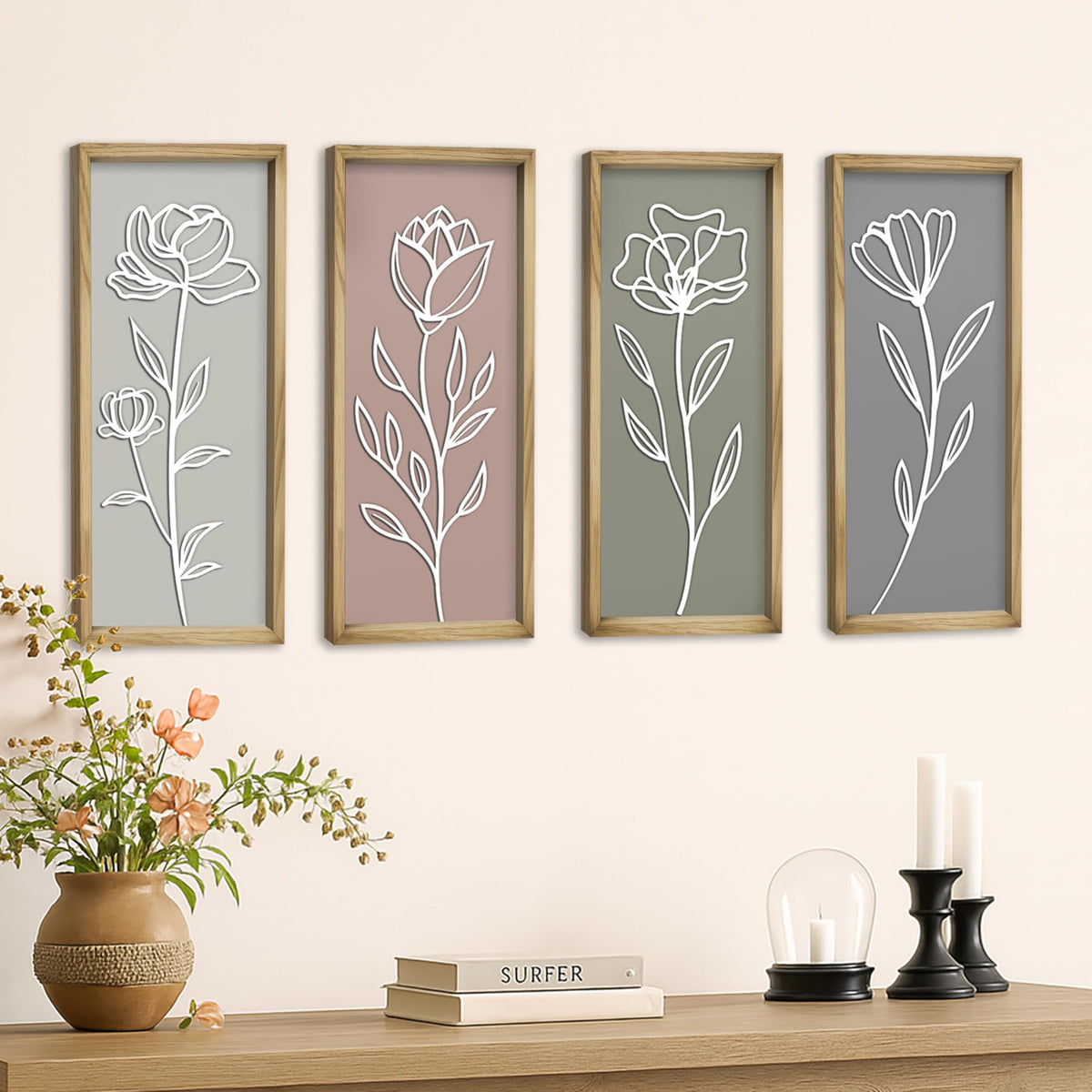 Product Elevations 3D Bathroom Art Set of 4 – Wooden Framed Wall Art for Living Room, Bedroom, Dining, Office, & Kitchen – Boho Botanical Wall Hanging Decor – Modern Farmhouse Home Decor & Luxury Gift