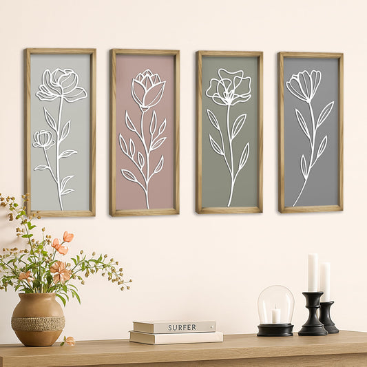 Product Elevations 3D Bathroom Art Set of 4 – Wooden Framed Wall Art for Living Room, Bedroom, Dining, Office, & Kitchen – Boho Botanical Wall Hanging Decor – Modern Farmhouse Home Decor & Luxury Gift
