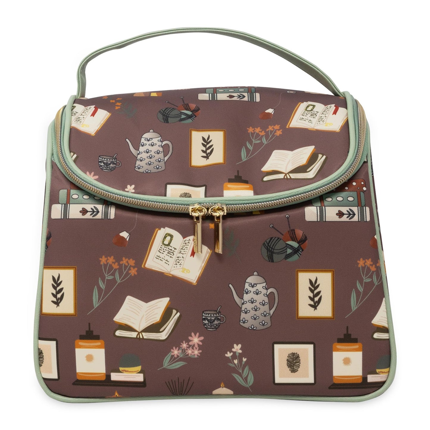 Steel Mill & Co Insulated Lunch Tote Bag for Women, Large Capacity Cooler Lunch Box, Cute Lunch Bag for Adults, Wide Opening Cooler with Zipper Closure, and Sturdy Handles (Book Nook Brown)