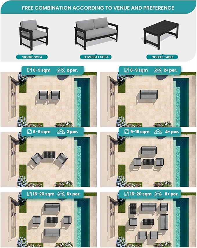 SERWALL 8 Pieces HDPE Outdoor Conversation Sofa Set