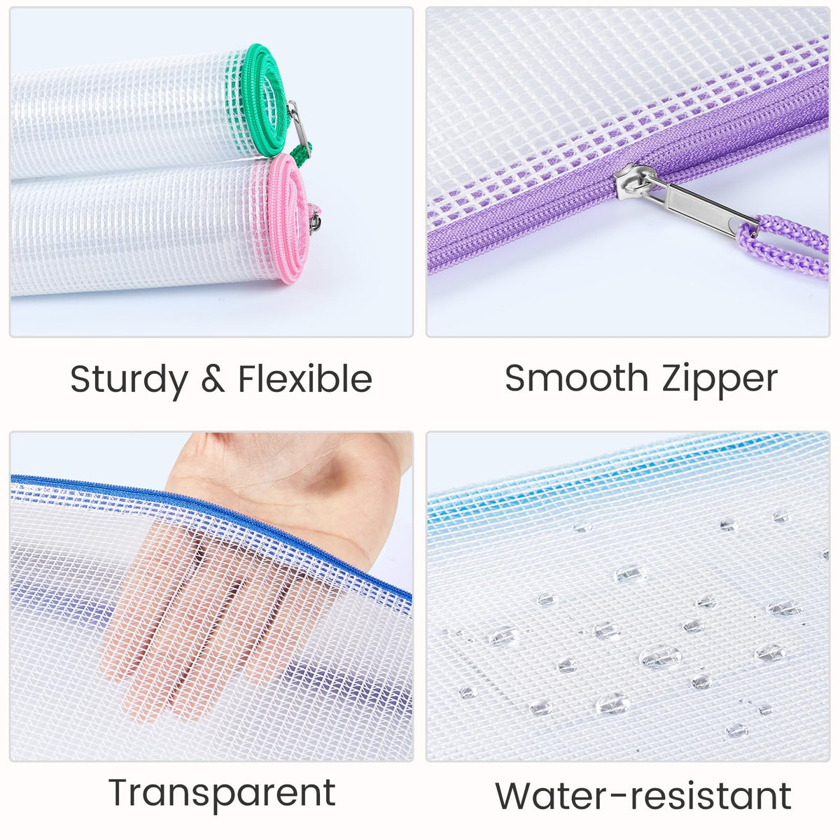 Sooez 36 Pack Mesh Zipper Pouch with Sticky Labels, A4 Mesh Bags, Toy Storage Board Game Puzzles Organization, Sturdy Letter Size File Folders Organizer for Teacher School Classroom Office Supplies