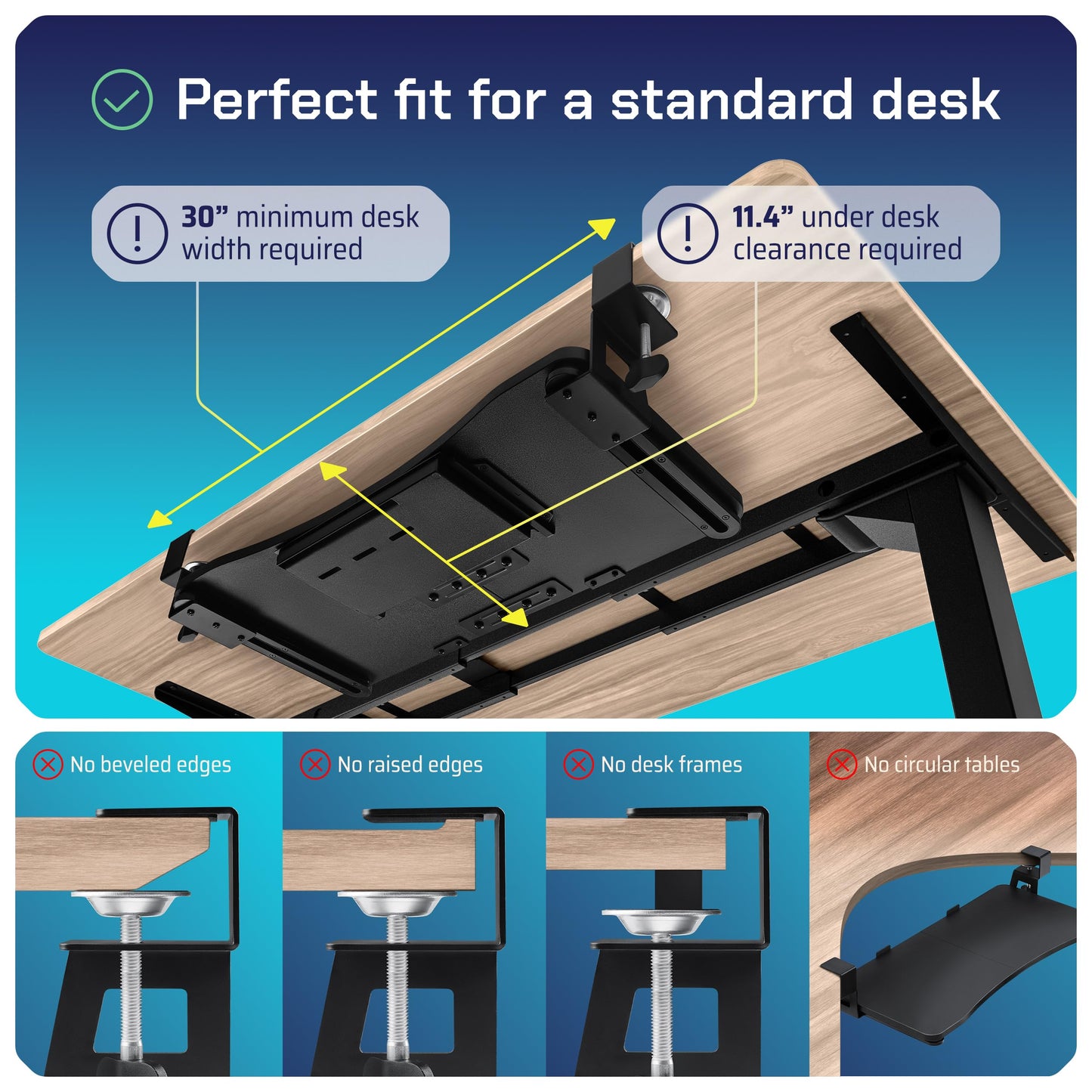 WORKNEST Keyboard Tray | Under Desk Keyboard Tray Slide Out w/Adjustable C-Clamps for Desks Up to 1.5-Inch-Thick | Clamp On Drawer with 1x USB-C to 4 USB-A Hub and 1x Five-Cable Management Organizer