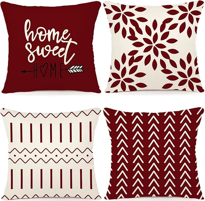 YCOLL Christmas Pillow Covers 16x16 Set of 4, Modern Sofa Throw Pillow Cover