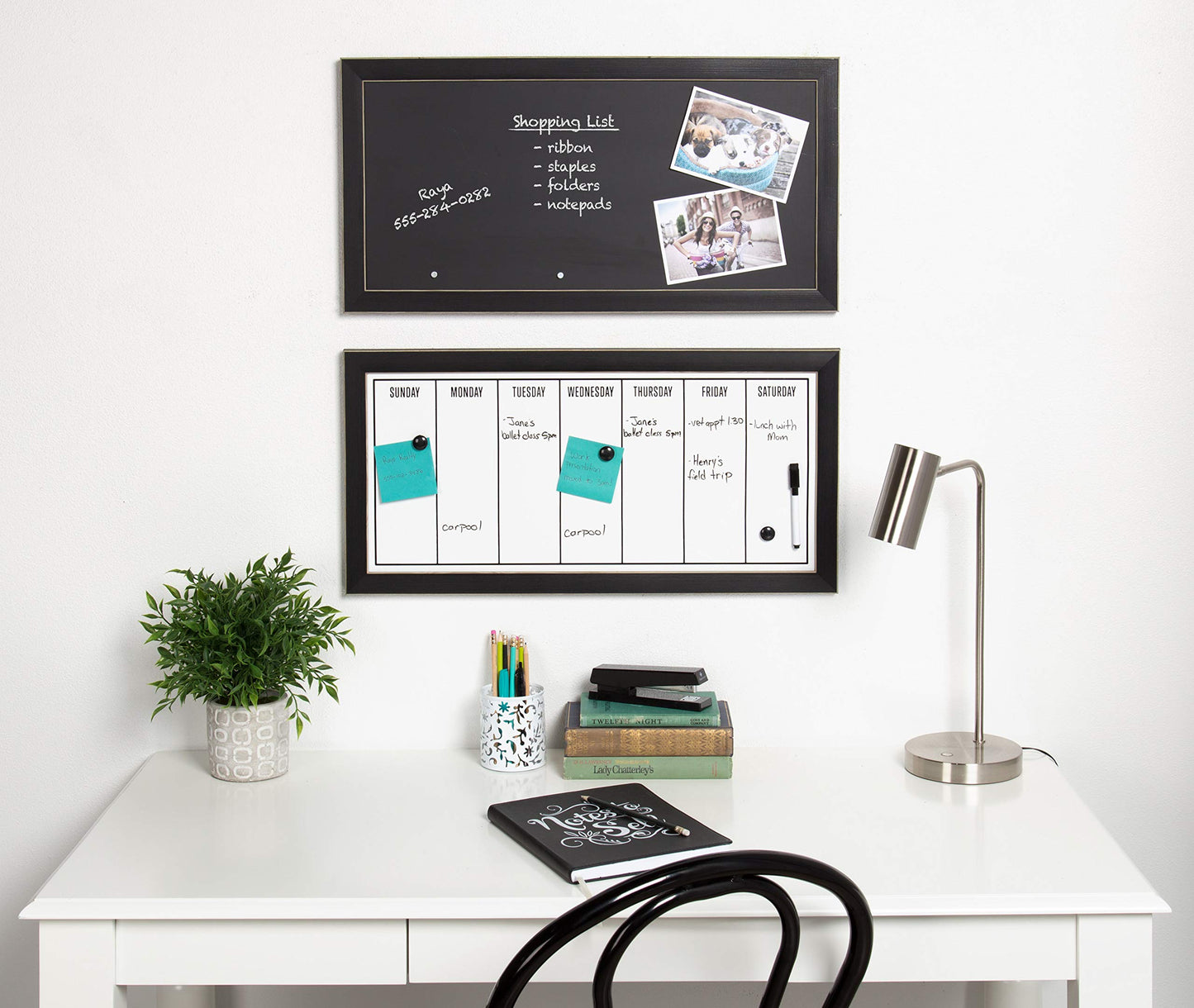 DesignOvation Wyeth Framed Magnetic Dry Erase Weekly Calendar, Black