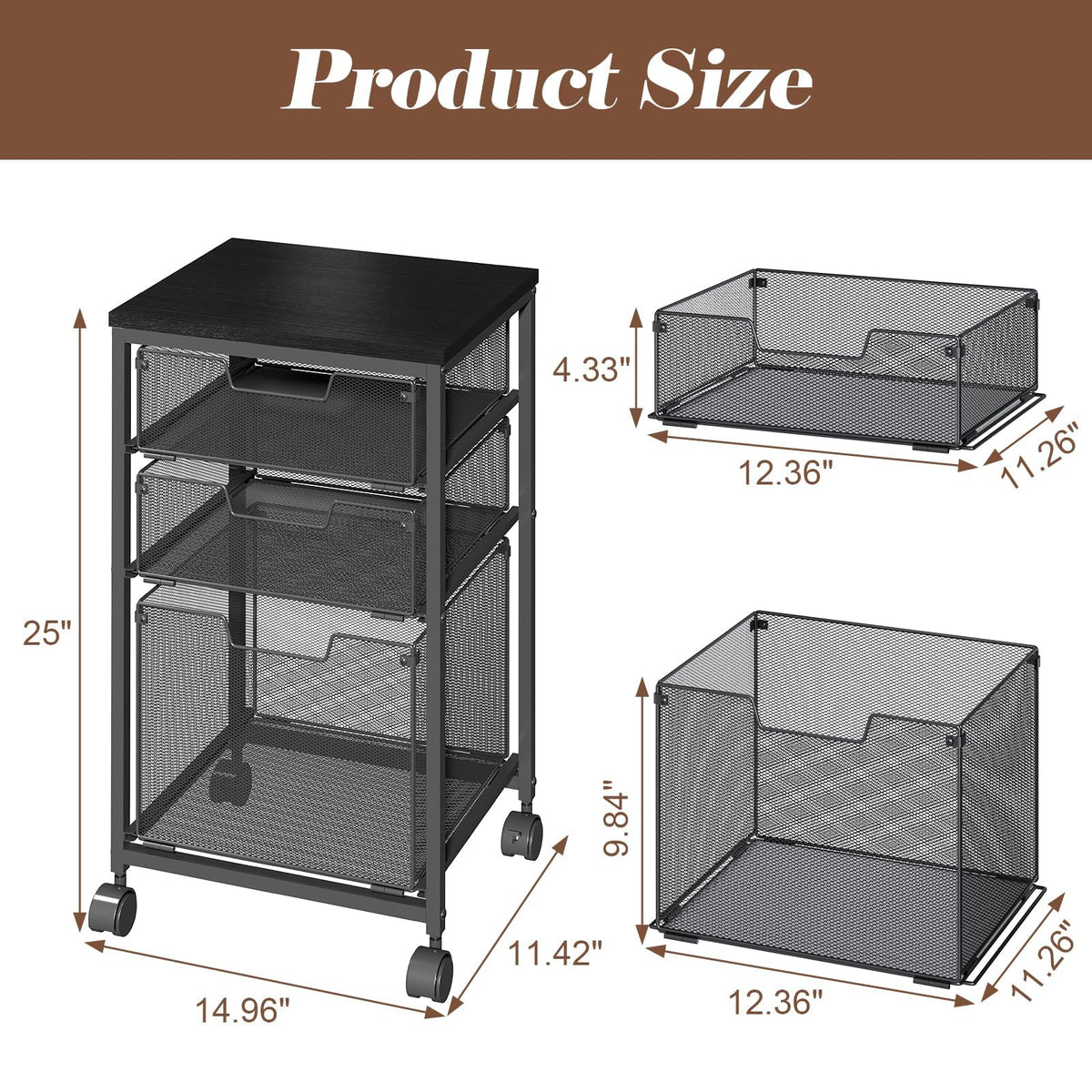 Sbanmao Rolling Storage Cart with 2L+1S Drawers, Metal Utility Cart on Wheels with Wooden Top, Craft Art Storage Organizer Cart for Classroom, Office, Home