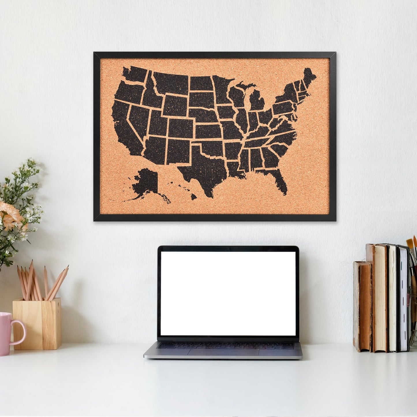 Aitakatta Cork Board United States MAP, USA Travel Tracker Map Bulletin Board, 30x20 Inches Pin Board, Classroom Geography & Home Decor, Corkboard with Push Pins(BK-US-MAP,5075,1p)
