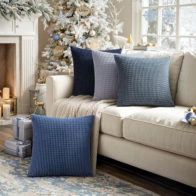 MIULEE Blue Decorative Pillow Covers 22x22 Inch Set of 4 Boho Western Farmhouse