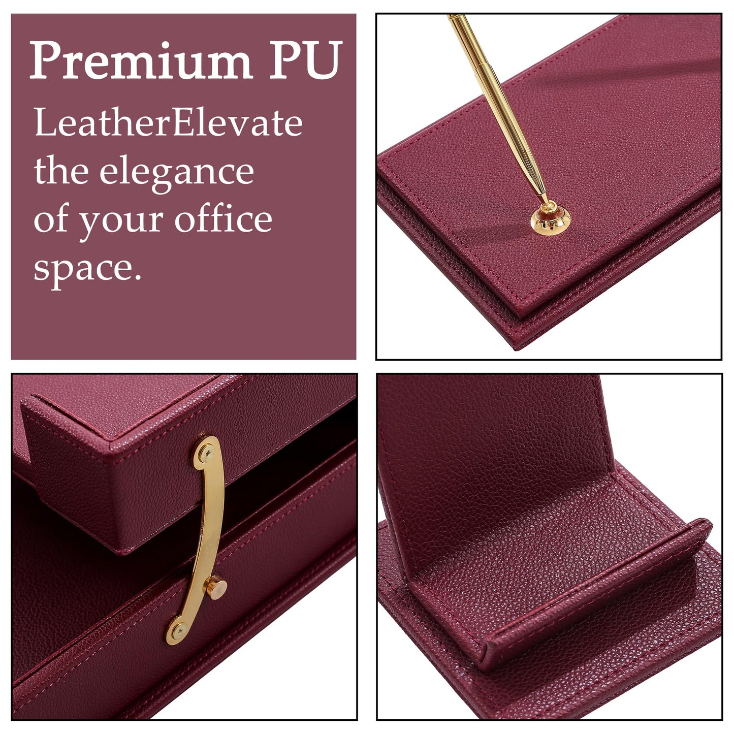 RitPin Desk Set,15-Piece Leather Desk Organizer Set, Executive Office Accessories with Desk Pad & Blotter, 2-Tier Tray, Pen Holder & More, Professional Office Desk Decor & Gift Set (Burgundy)