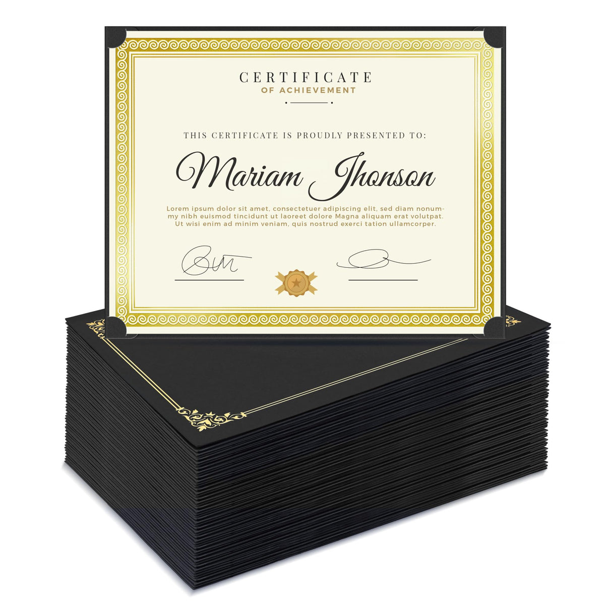 SUNEE Single Sided Certificate Holders, 50 Packs Black Diploma Holders, Certificate Covers with Gold Foil Border for Letter Size 8.5 x 11 Certificate Paper, Cardstock, Award, Graduation, Documents