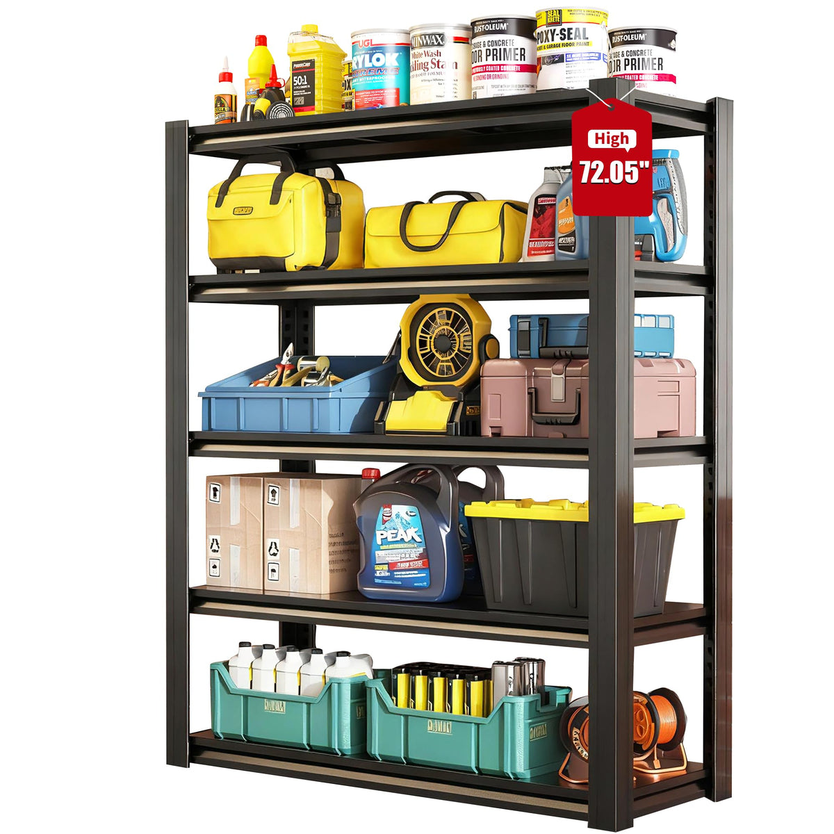 FOSTOKO Storage Shelves, 5-Tier Garage Shelving, Adjustable Heavy Duty Shelving Units, Metal Industrial Utility Organizer Storage Racks for Basement, Kitchen, Warehouse, Pantry,16" D×36" W×72" H