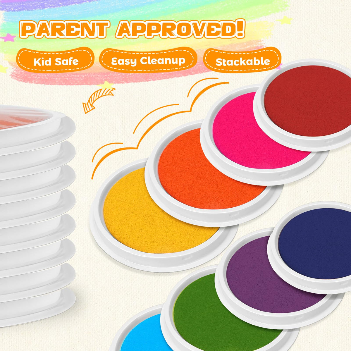 Nliyeisu 7 Inch Ink Pad Pads for Kids Washable, Large Stamp Pad with 8 Vibrant Colors, Non-Toxic Finger Paint & Stamp Pads Set for Arts and Crafts, Perfect for Children's DIY Projects, Home School Use