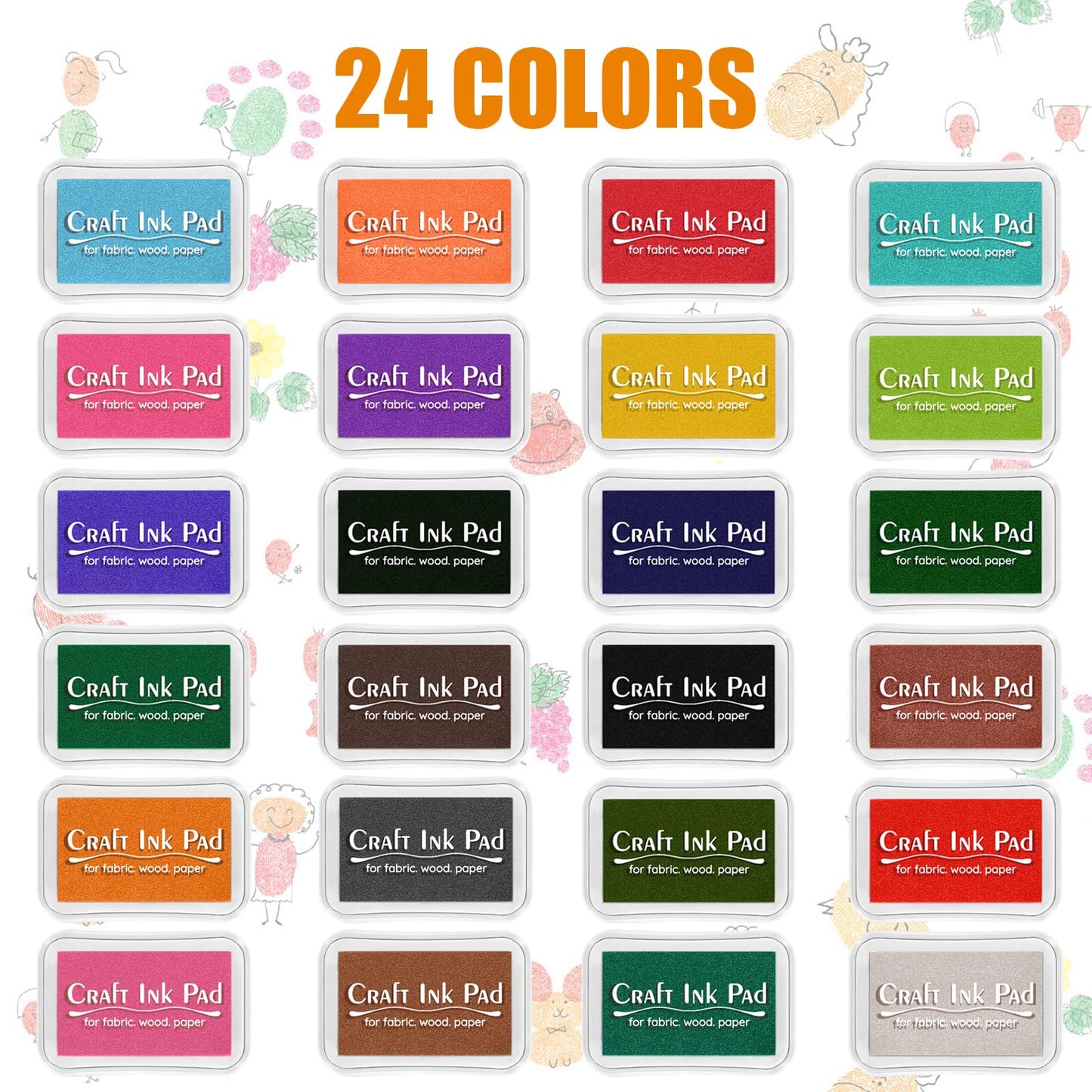 Artscent Craft Ink Pads for Stamps, Pigment Rainbow Stamp Pad Set for Scrapbook Supplies, Paper, Wood, Rubber Stamping, Card Making, DIY Crafting, Fabric Inkpad (24-Color high-Pressure Cotton)