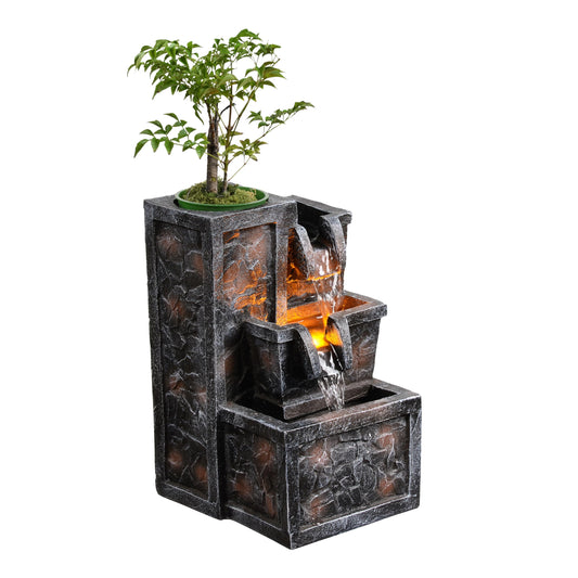 Tolevoit Tabletop Water Fountain Rustic Room Decor Zen Waterfall Fountains Office Desk Accessories Bedroom, Living Room Indoor Decoration with Led Light