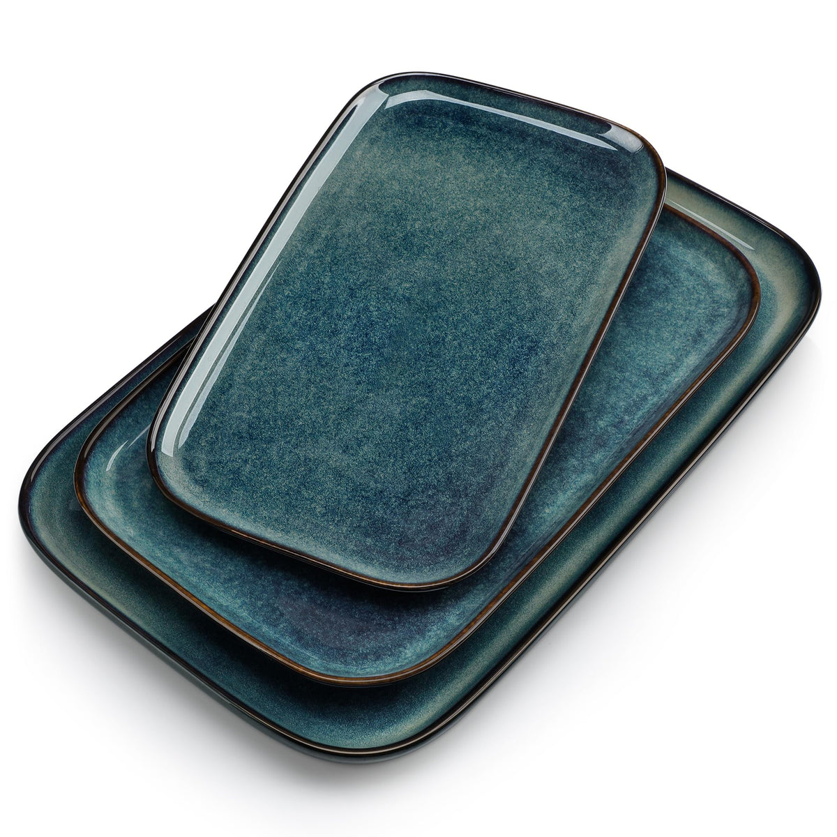 vancasso Stern Serving Platters Set of 3, 15/13/ 11 Inches Rectangular Serving Plates, Green Serving Trays for Entertaining, Party