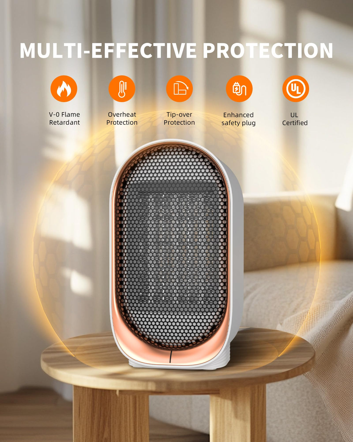 Space Heater, Portable Heater for Indoor Use, Small Electric Heaters with Overheat & Tip-Over Protection, Mini Desk Heaters for Office Bedroom Bathroom, Compact & Efficient Heating, White