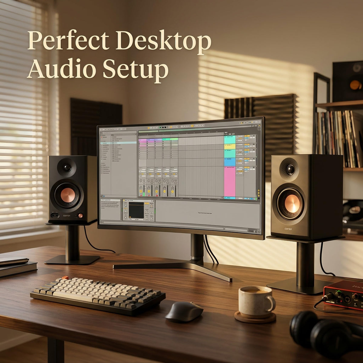 5-8 Inch Desktop Speaker Stands with Cable Management, 55lbs Heavy Duty Steel Desk Speaker Stand for Bookshelf Speakers & Studio Monitors, Stable Desktop Speaker Stand Pair, Cleaner Desk Audio Setup