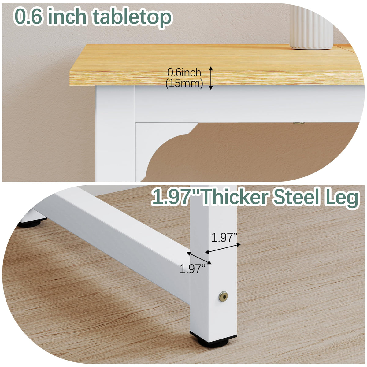NSdirect Modern Computer Desk 63 Inch Large Office Desk, Writing Study Table for Home Office Desk Workstation Wide Metal Sturdy Frame Thicker Steel Legs, White