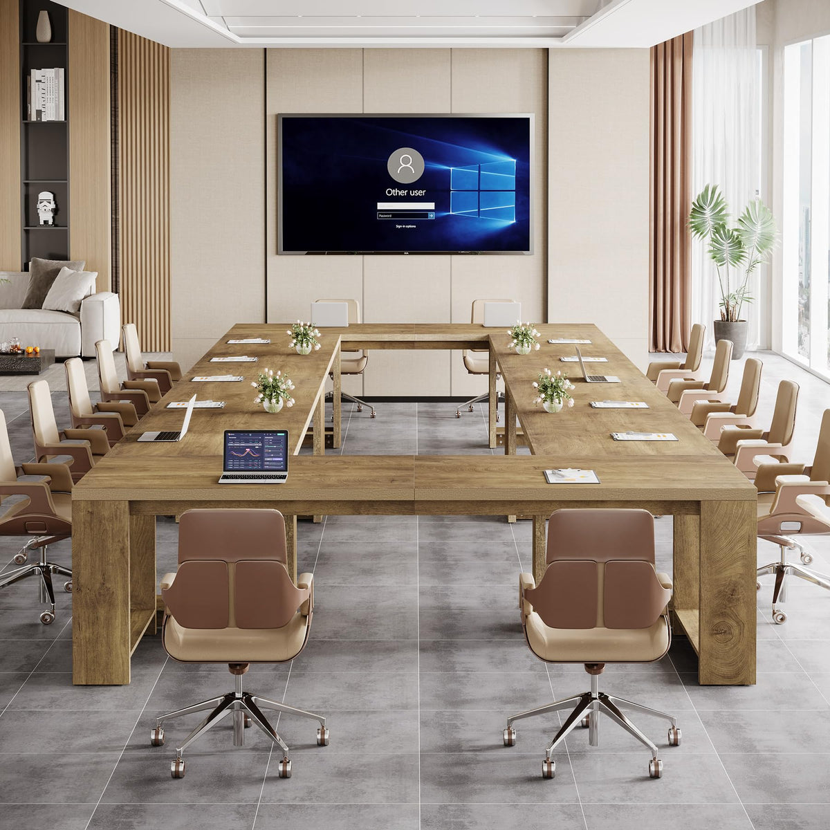 Tribesigns Large Conference Table for 6-8, 87-Inch Rectangular Meeting Table, Farmhouse Seminar Boardroom Desk for Office Conference Room (Natural)