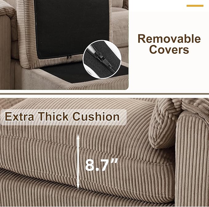 HAOMARKETS Corduroy Sofa Set, Upholstered Ottoman Footrest, Modern Living Room