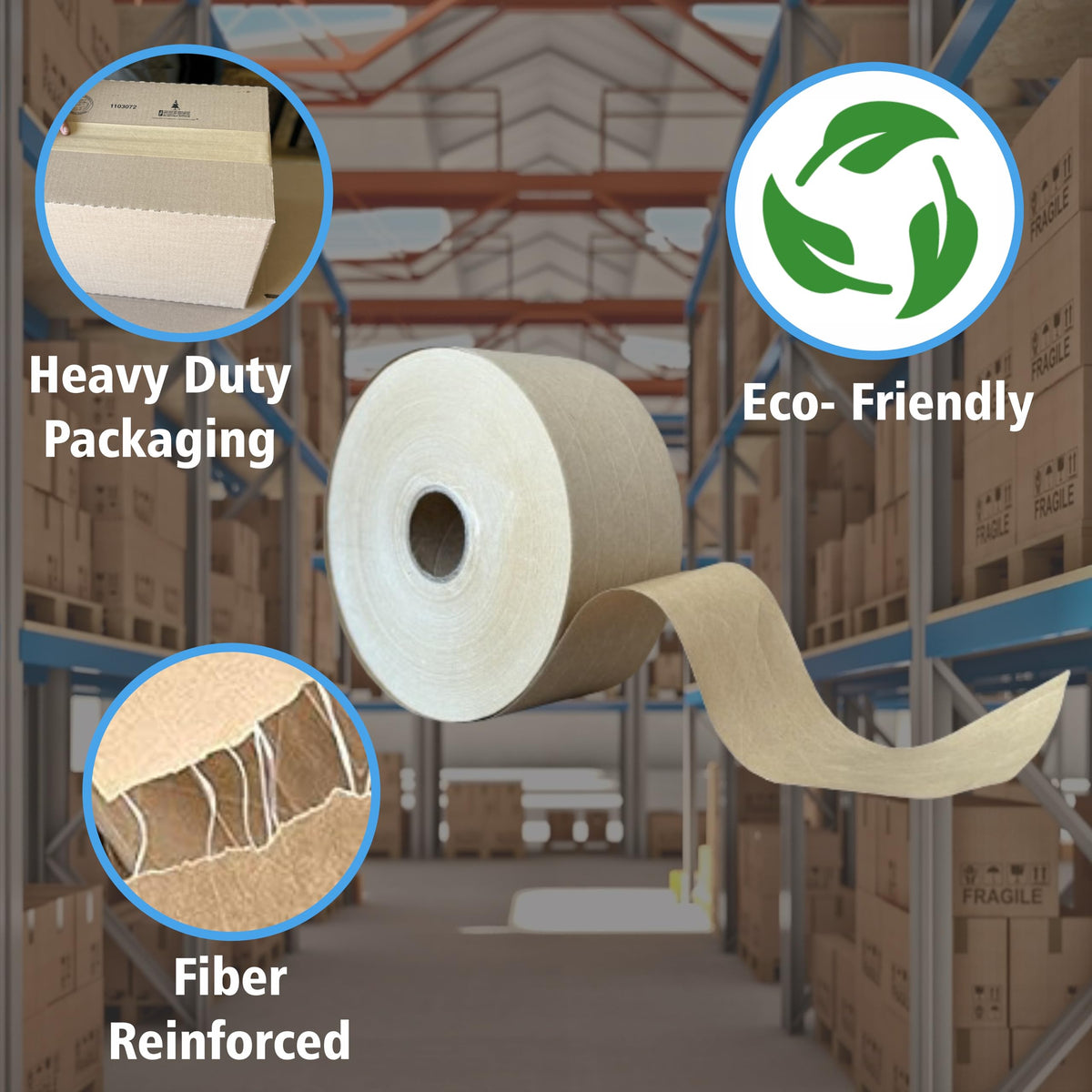 3'' x 450 Feet Reinforced Water Activated Gummed Kraft Paper Tape, for Heavy Duty Secure Packing Shipping, Tamper Evident Gummed Tape, Brown - 1 Roll