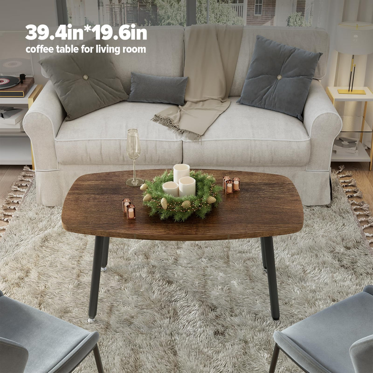 WOHOMO Folding Coffee Table for Small Spaces, No Assembly Farmhouse Portable Living Room Table, Walnut 39.3x19.6x17.7 Inch