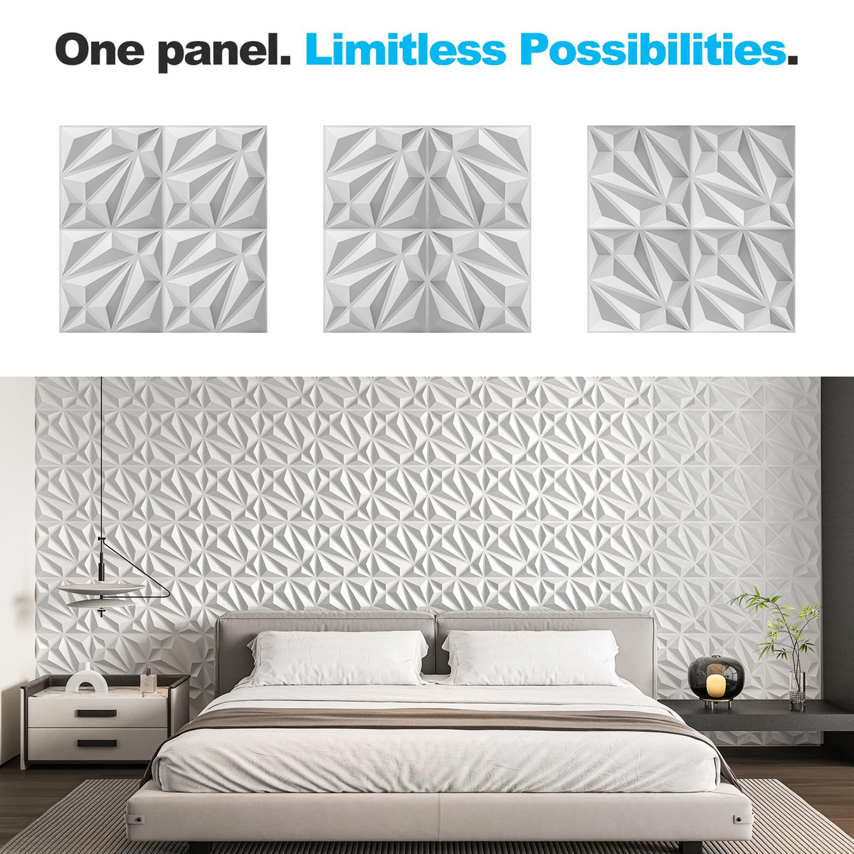 Art3d 33-Pack 3D Wall Panel for Interior Wall Décor, Diamond Textured PVC Accent Wall Paneling for Living Room Bedroom Office TV Wall Background, 11.8"x11.8" Cover 32.Sq.Ft., White