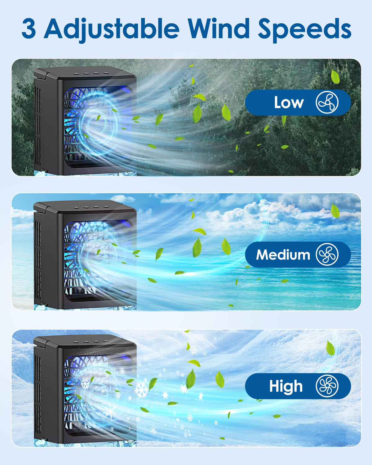 Mini Air Conditioner,Portable Air Conditioners,Evaporative Air Cooler Humidifier, 3 Speed Quiet Personal Cooling Fan, 7-Color LED Night Light, 4/8H Timer for Bedroom, Office, Camping, Room,Home