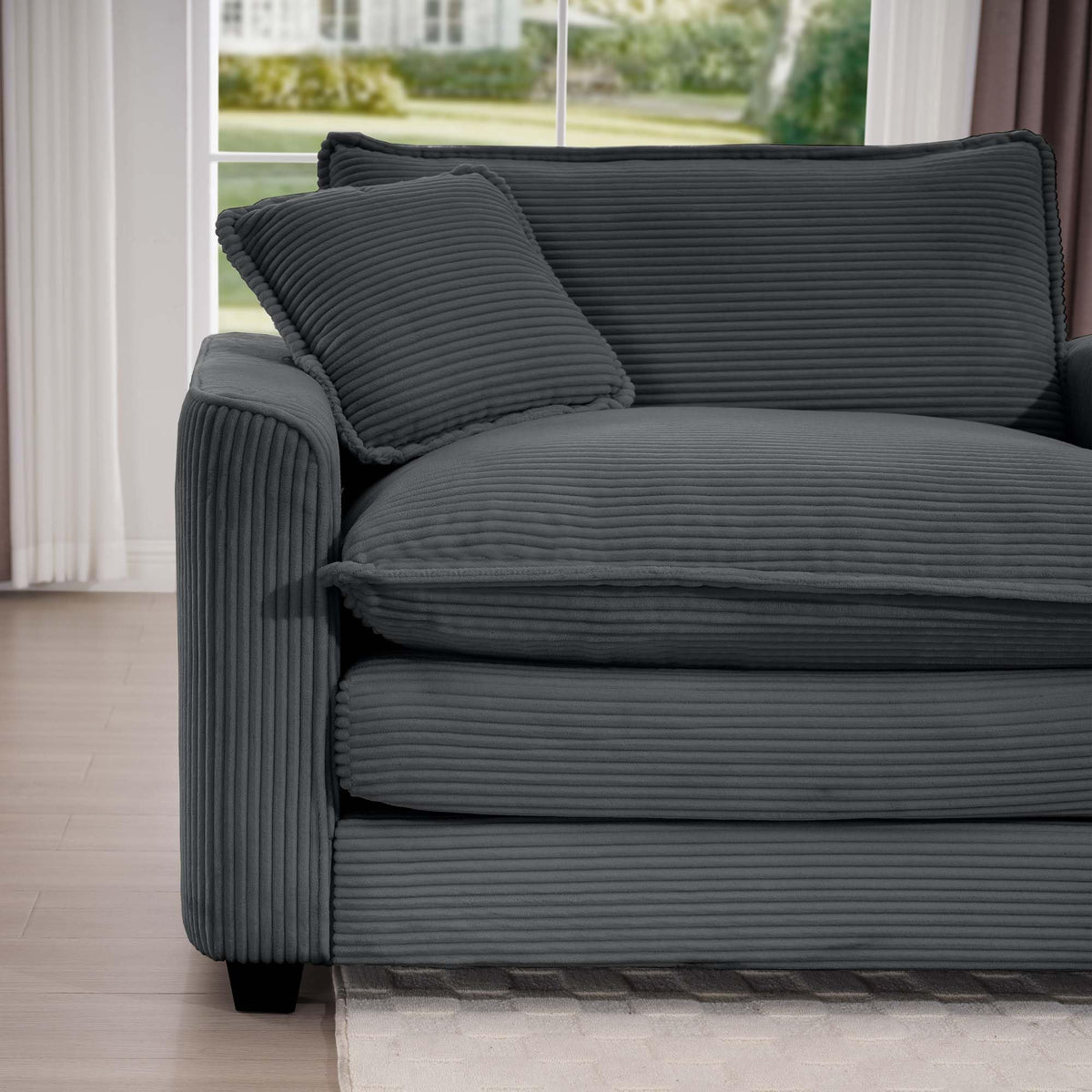 KEIKI 2-Piece Sofa Set with 2 Oversized Corduroy Loveseat Sofa, Upholstered Modern 4-Seater Corner Couch Set with 8 Pillow, High-Density Foam Cushions, Removable Armrests, for Living Room, Grey