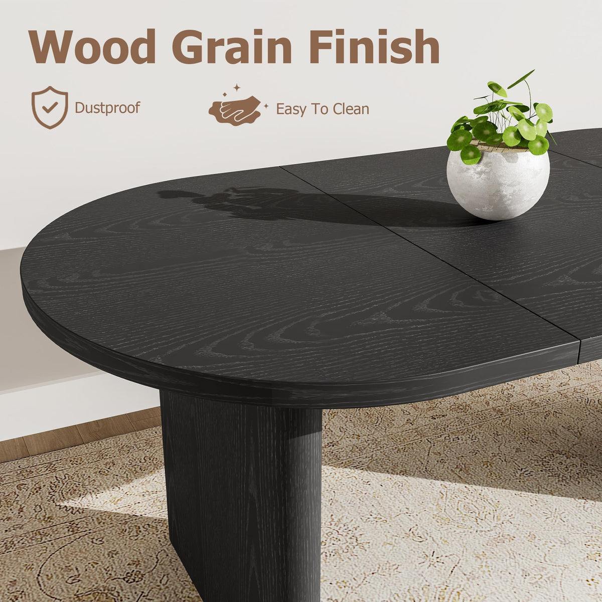 GarveeHome Oval Dining Table for 6-8 People, Long Large Kitchen Table with Thick Sturdy Wooden Base, Farmhouse Dining Room Table for for Kitchen, Living Room, Office (63" Long,Black)