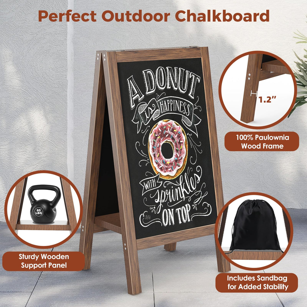 Vexiora Solid Wood A Frame Chalkboard Sign 40"x20", Magnetic Double Sided Sandwich Board, Upgraded Bottom Brace Stable Sidewalk Sign with 8 Liquid Chalk for Cafe Restaurant Wedding Home Business