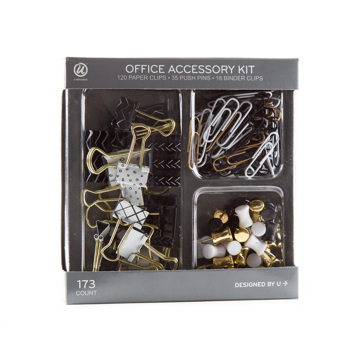 U Brands Office Accessory Kit, Office Supplies (Black, White and Gold)