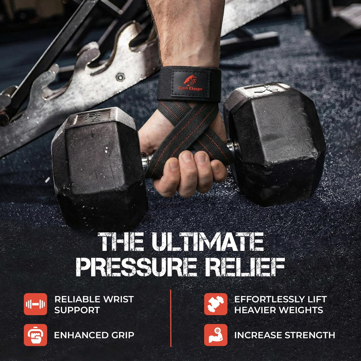 Trend Changer Figure 8 Lifting Strap Padded Deadlift Straps Heavy Duty Weight Lifting Straps Strongman Axle Bar Straps Weightlifting Wrist Wraps (Medium (Upto 8.0'' Wrist Circumference), Black/Red)