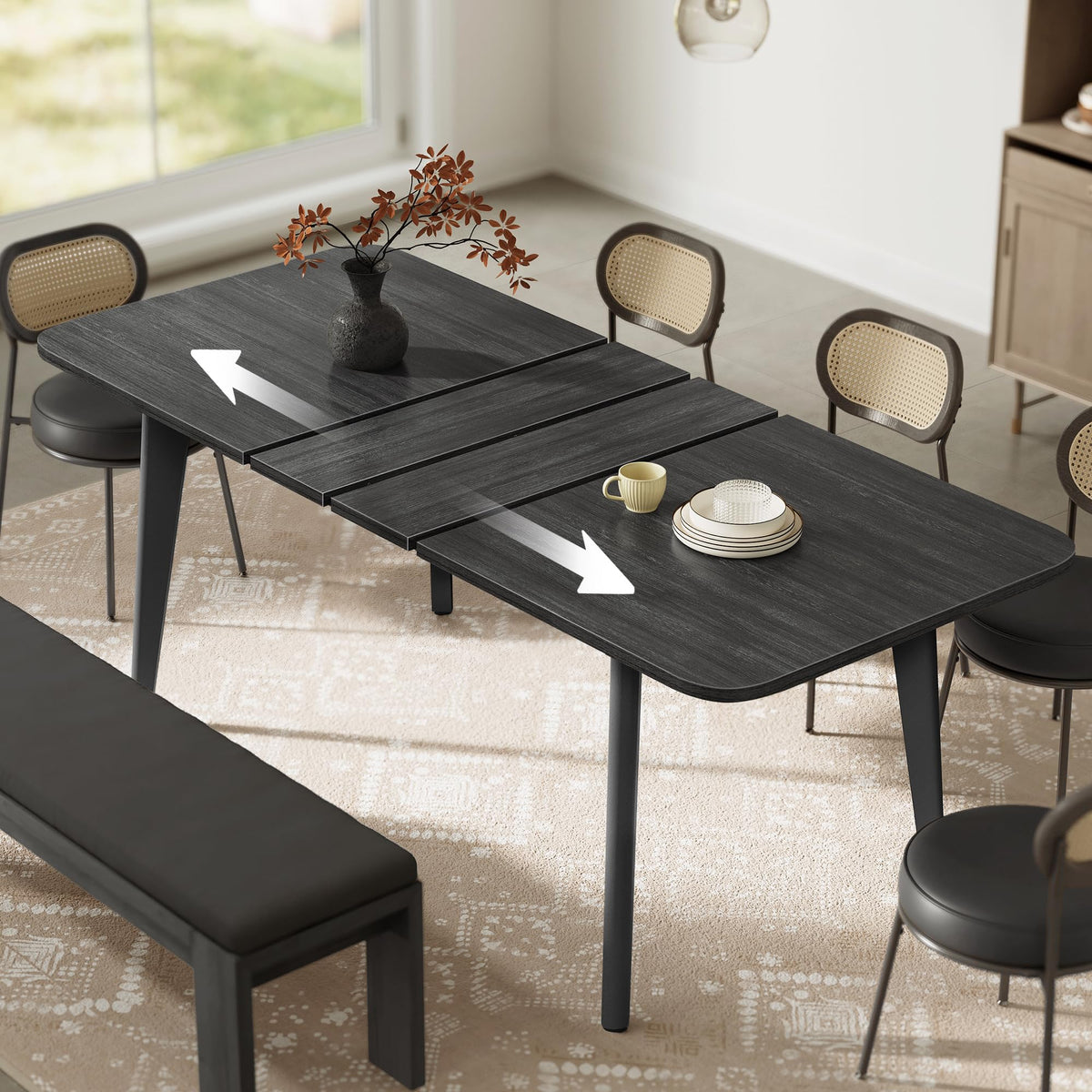 VASAGLE MAEZO Collection - Extendable Dining Table for 4/6/8, Kitchen Table with Tapered Legs, Curved Transitions, for Dining Room, Kitchen, Home Office, Charcoal Gray UKDT090B01V1