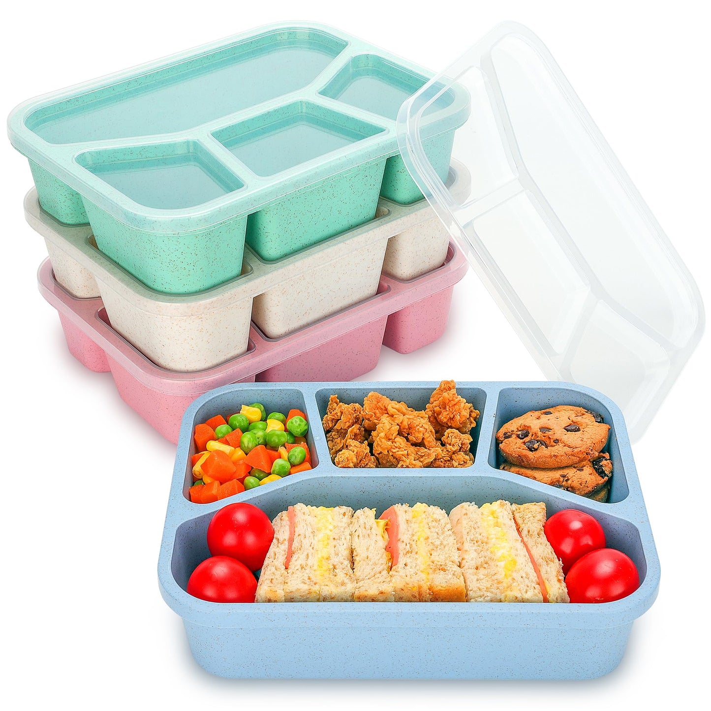 TOUWMX Lunchable Container - 4 Pack Bento Lunch Box, 4-Compartment Snackle Box Container for School Work Travel, Bento Box for Kids, Microwave Dishwasher Safe Bento Box Adult