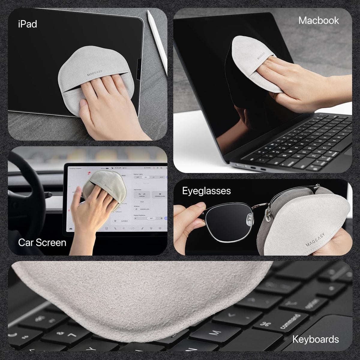 MAGEASY Microfiber Cleaning Cloth for Electronics, iPhone iPad MacBook, Car Screen Cleaner, Keyboards, Eye Glasses, Camera Lens Wipes - No Lint & Streak Free Thick Polishing Cloth Reusable