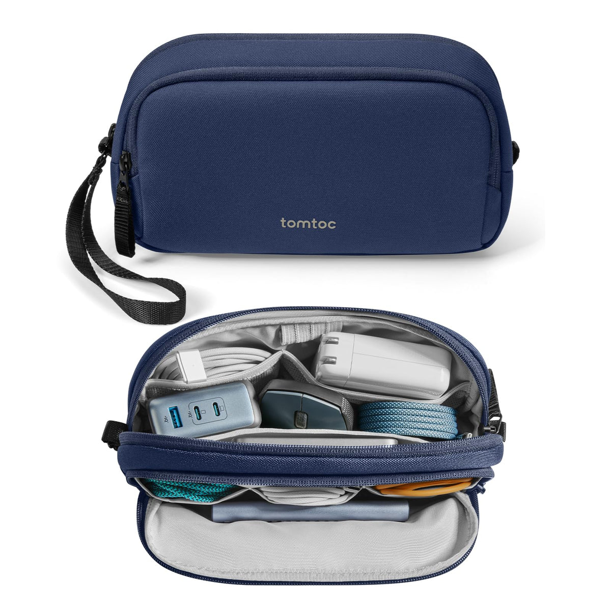 tomtoc Electronic Organizer Travel Case, Water Resistant Dual Compartment Tech Pouch Cable Organization Storage Bag for Charger, Cord, Phone, Hard Drive, Power Bank, Accessories Travel Essentials