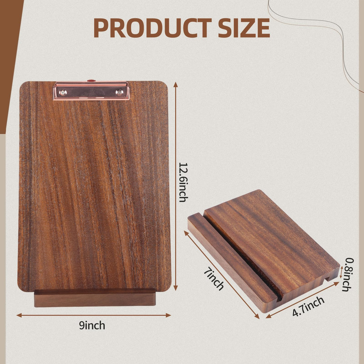 Reaeng Wood Clipboard with Stand, Walnut Solid Wood Clipboard 12.6×8.7", Classroom Essentials & Teacher Gifts, Desk Clipboard Holder for Office & Home