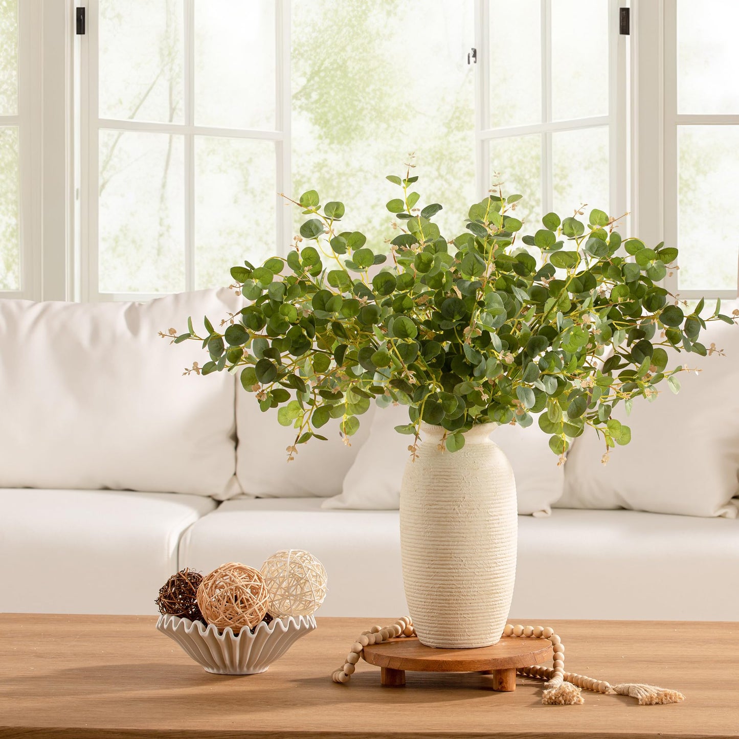 Ceramic Flower Vase, 12.5" Large Rustic Farmhouse Vases Home Decor Tall Pottery Decorative Pampas Vase for Table Living Room Entryway Mantel Bookshelf Bedroom Bathroom Kitchen-White