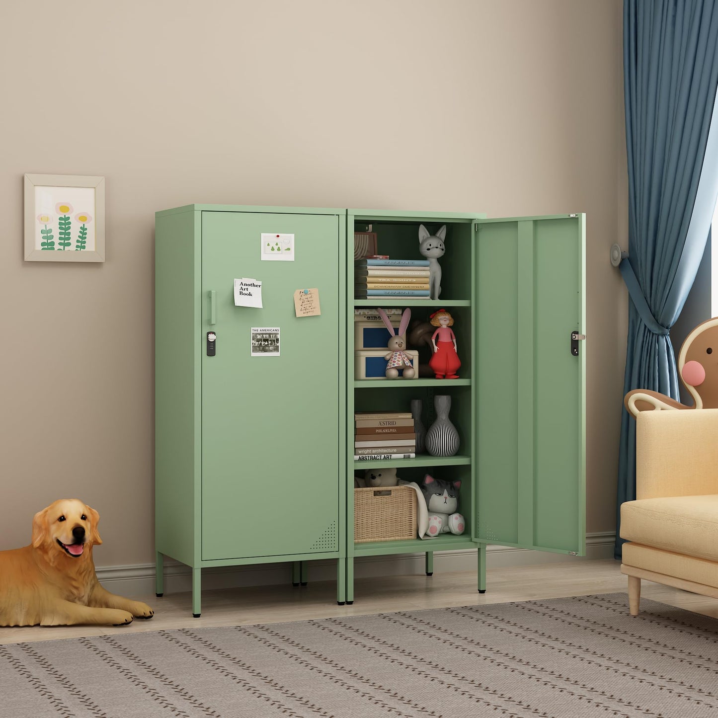 Steehoom Metal Locker Cabinet Lockable Bathroom Storage Cabinet Black 4 Tier Employee Lockers for Home, School, Office, Garage (Green, 19.69" D x 15.75" W x 49.21" H)